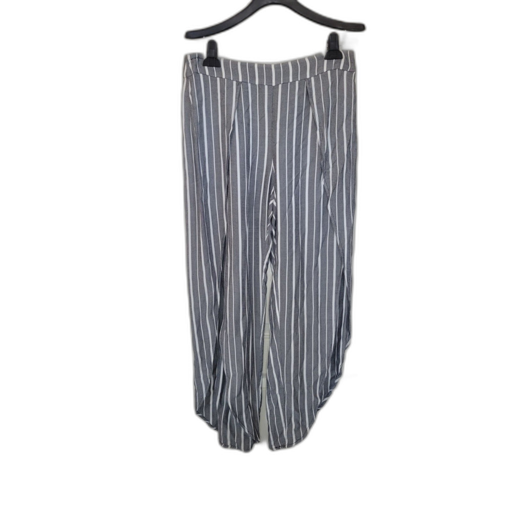 Free People Gray & White Striped Rayon Palazzo Pants Split Legs